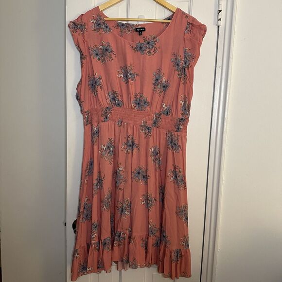 TORRID Pink Floral Cap Sleeve Dress in Plus Size 2 Sundress Ruffle Hem - Picture 2 of 8